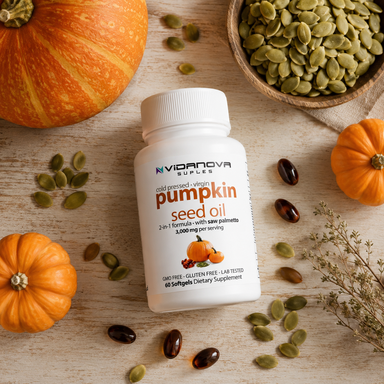 Pumpkin Seed Oil + Saw Palmetto - Salud de la Próstata, Crecimiento Capilar y bienestar masculino.