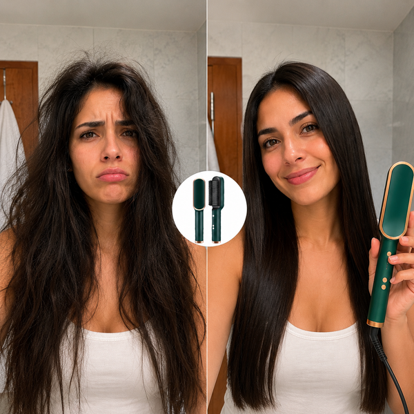 Cepillo alisador antifrizz — cabello liso en 3 minutos, sin salón